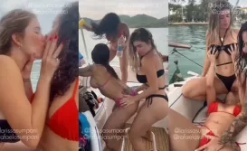 Carol Francci, Rafaela Sumpani e Debora Peixoto se pegando na lancha