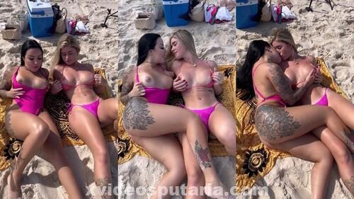 Débora Peixoto e amiga tesuda se pegando na praia